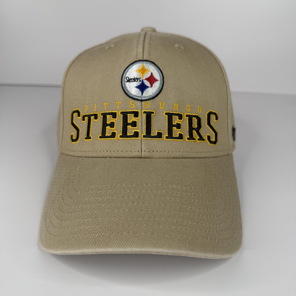 Pittsburgh Steelers Hat Cap Strap Back One‎ Size Beige NFL Spell Out '47 FLAW